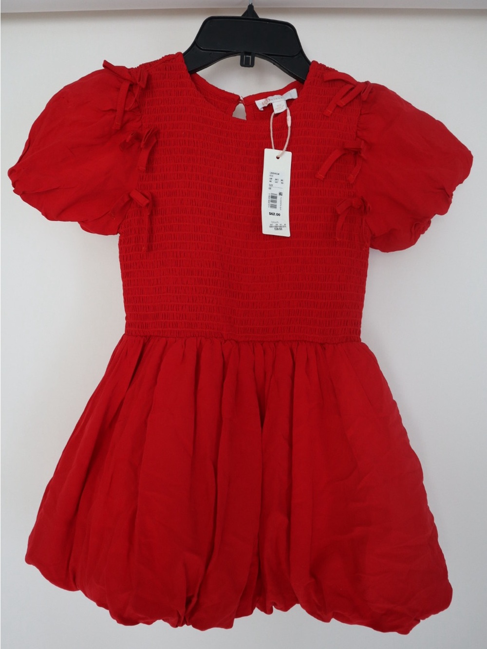 NWT GB girls Red Smocked Puff-Sleeve Party Dress